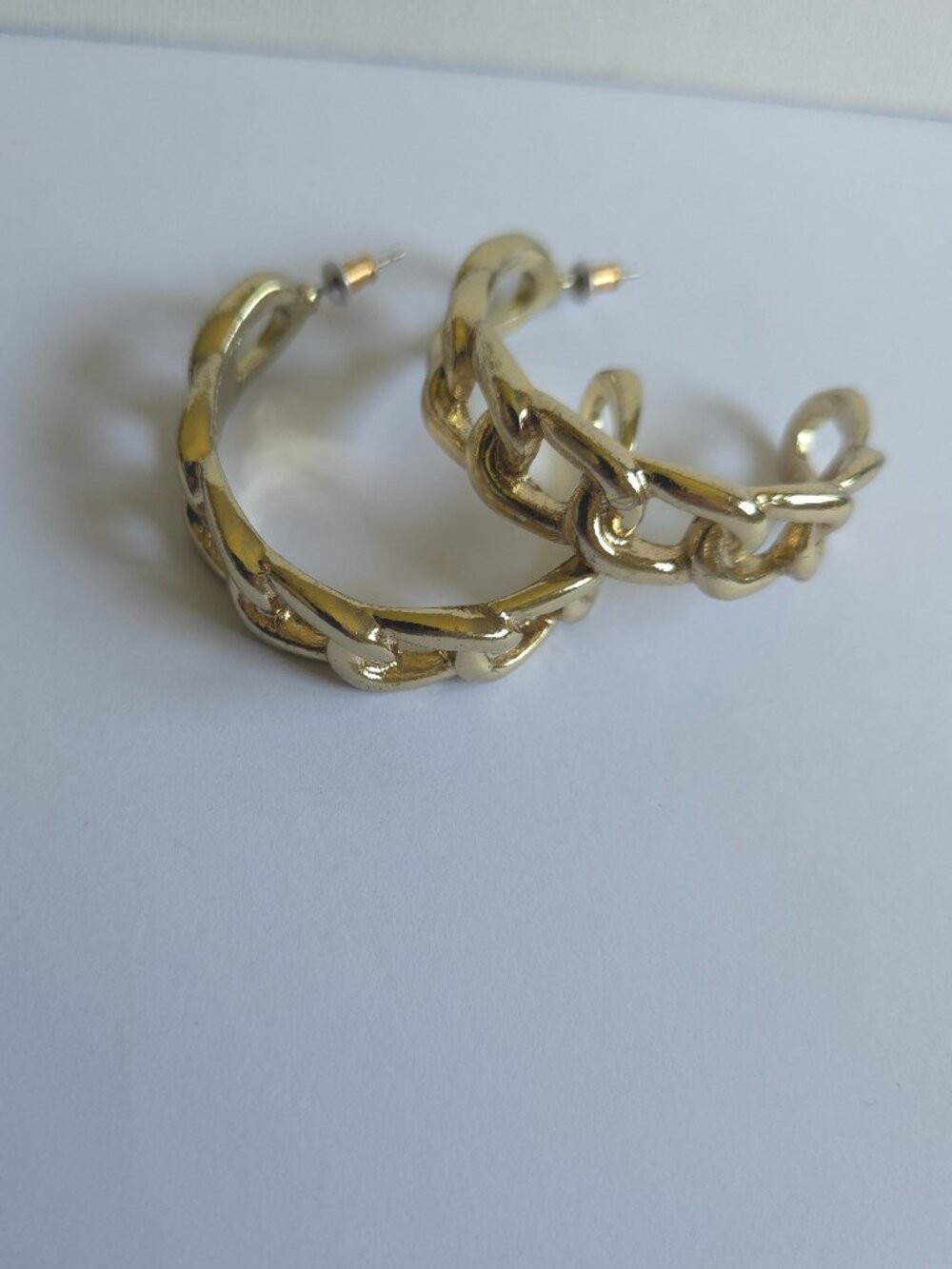 1980s Chunky Cuban Link Hoop Earrings Gold Tone‎ Curb Chain earings